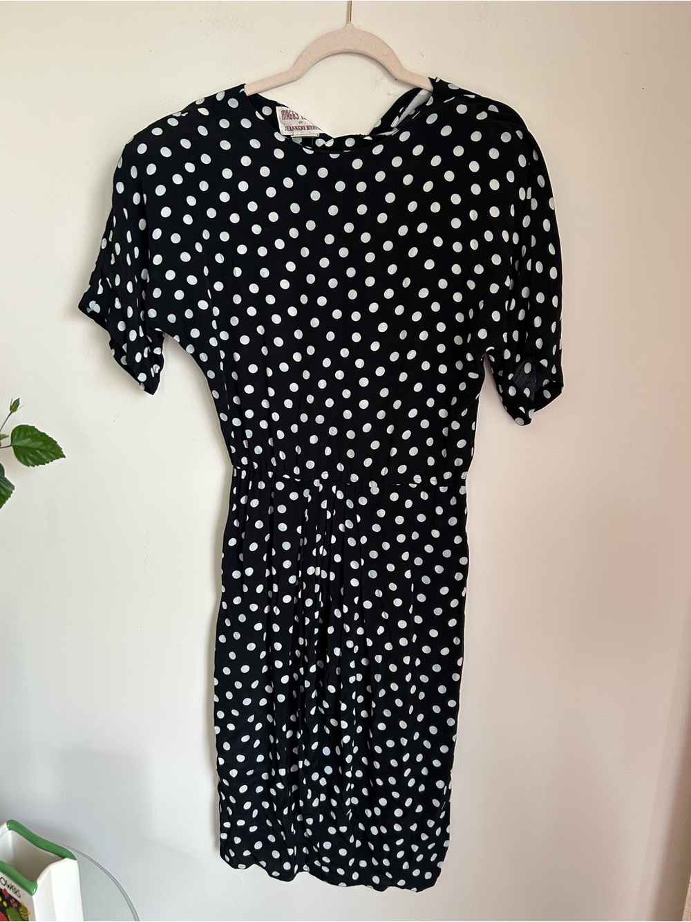 Vintage Maggy London Polka Dot Short Sleeve Black Dress with White Spots